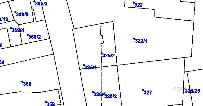 Parcela st. 325/2 v KÚ Račetice, Katastrální mapa