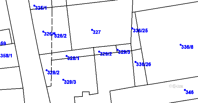 Parcela st. 329/2 v KÚ Račetice, Katastrální mapa