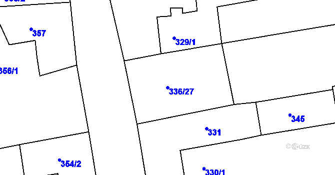 Parcela st. 336/27 v KÚ Račetice, Katastrální mapa