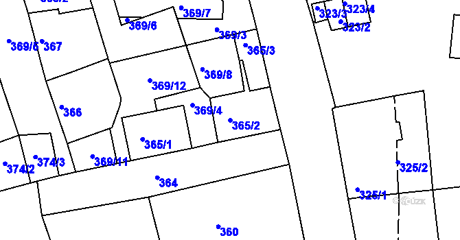 Parcela st. 365/2 v KÚ Račetice, Katastrální mapa
