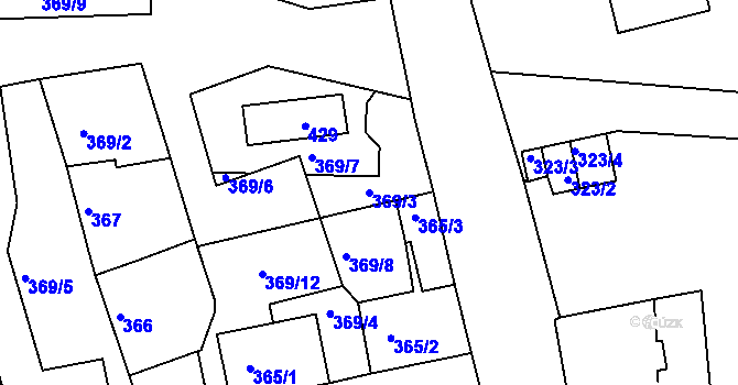 Parcela st. 369/3 v KÚ Račetice, Katastrální mapa