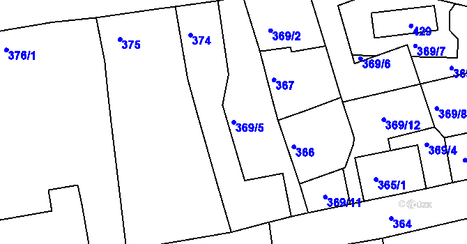 Parcela st. 369/5 v KÚ Račetice, Katastrální mapa