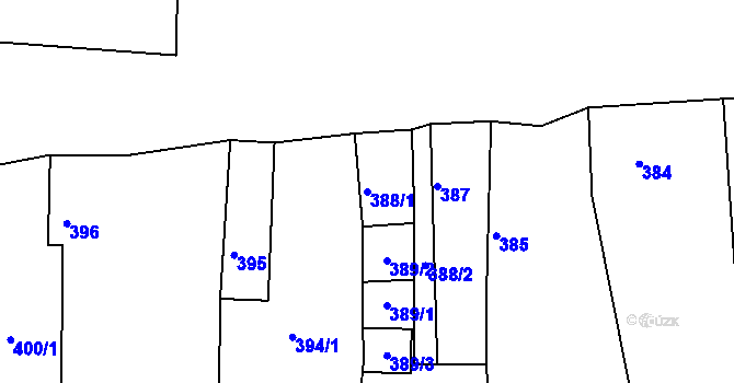 Parcela st. 388/1 v KÚ Račetice, Katastrální mapa
