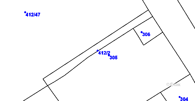 Parcela st. 412/2 v KÚ Račetice, Katastrální mapa