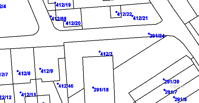 Parcela st. 412/3 v KÚ Račetice, Katastrální mapa