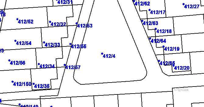 Parcela st. 412/4 v KÚ Račetice, Katastrální mapa