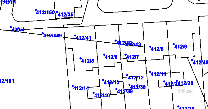 Parcela st. 412/6 v KÚ Račetice, Katastrální mapa