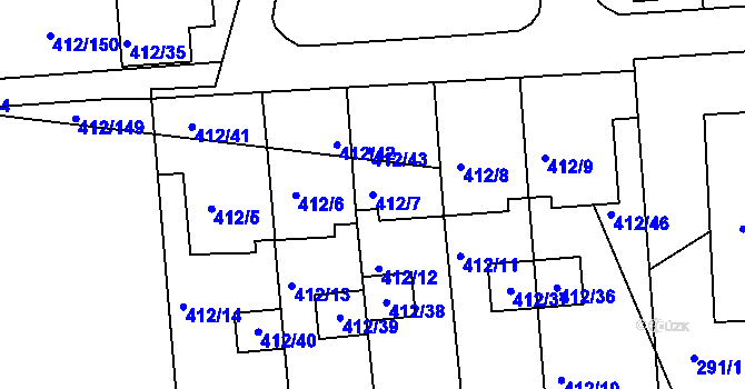 Parcela st. 412/7 v KÚ Račetice, Katastrální mapa