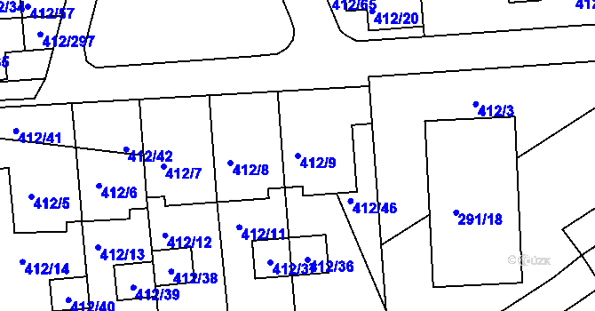 Parcela st. 412/9 v KÚ Račetice, Katastrální mapa