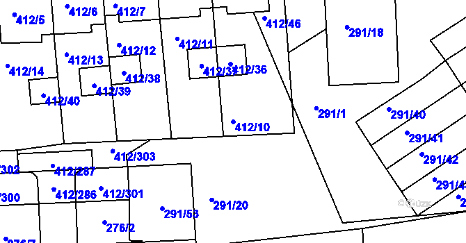 Parcela st. 412/10 v KÚ Račetice, Katastrální mapa