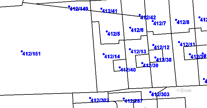 Parcela st. 412/14 v KÚ Račetice, Katastrální mapa