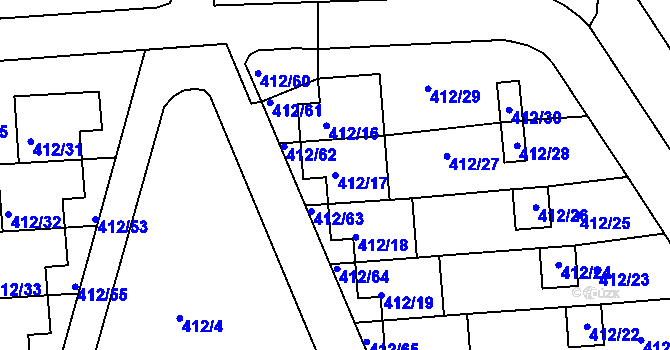Parcela st. 412/17 v KÚ Račetice, Katastrální mapa