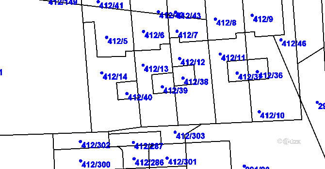 Parcela st. 412/39 v KÚ Račetice, Katastrální mapa