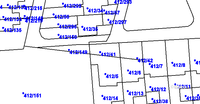 Parcela st. 412/41 v KÚ Račetice, Katastrální mapa