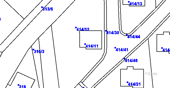 Parcela st. 414/11 v KÚ Račetice, Katastrální mapa