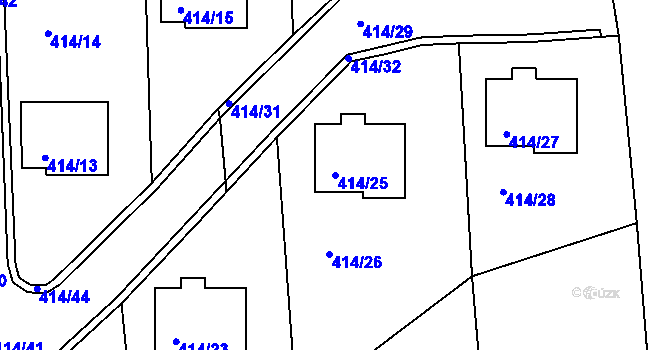 Parcela st. 414/25 v KÚ Račetice, Katastrální mapa