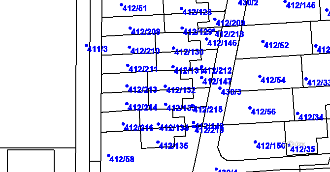 Parcela st. 412/132 v KÚ Račetice, Katastrální mapa