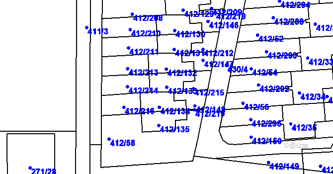 Parcela st. 412/133 v KÚ Račetice, Katastrální mapa