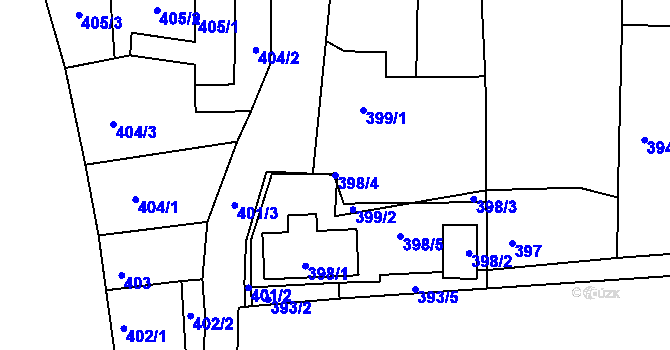 Parcela st. 398/4 v KÚ Račetice, Katastrální mapa
