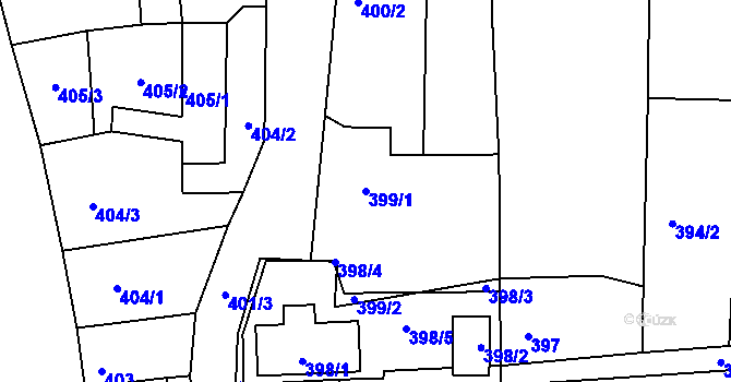 Parcela st. 399/1 v KÚ Račetice, Katastrální mapa