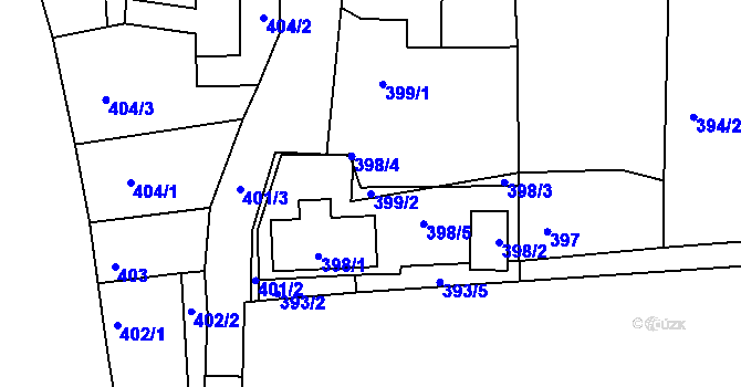 Parcela st. 399/2 v KÚ Račetice, Katastrální mapa