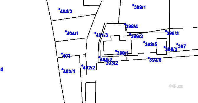 Parcela st. 401/2 v KÚ Račetice, Katastrální mapa