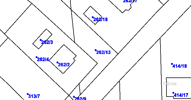 Parcela st. 262/13 v KÚ Račetice, Katastrální mapa