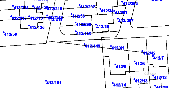 Parcela st. 412/149 v KÚ Račetice, Katastrální mapa