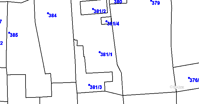 Parcela st. 381/1 v KÚ Račetice, Katastrální mapa