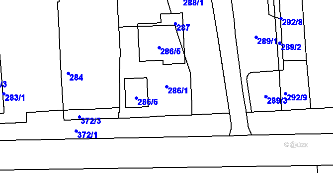 Parcela st. 286/1 v KÚ Račetice, Katastrální mapa