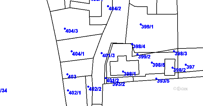 Parcela st. 401/3 v KÚ Račetice, Katastrální mapa
