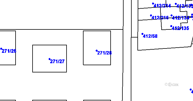 Parcela st. 271/28 v KÚ Račetice, Katastrální mapa