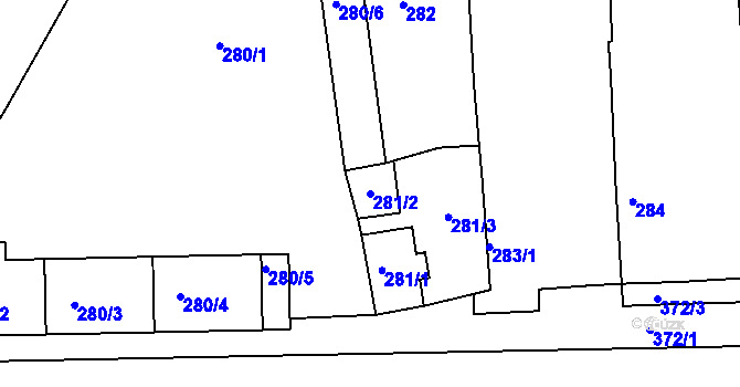 Parcela st. 281/2 v KÚ Račetice, Katastrální mapa