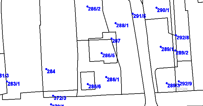 Parcela st. 286/5 v KÚ Račetice, Katastrální mapa