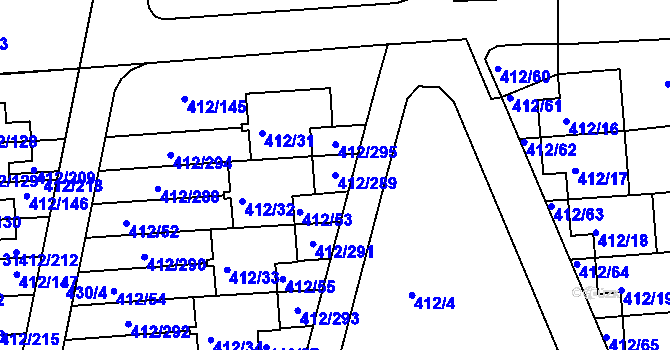 Parcela st. 412/289 v KÚ Račetice, Katastrální mapa