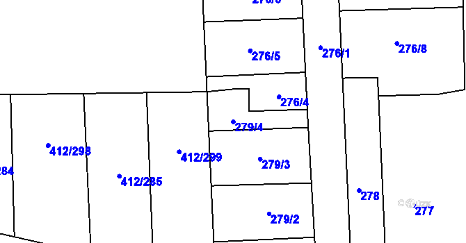 Parcela st. 279/4 v KÚ Račetice, Katastrální mapa