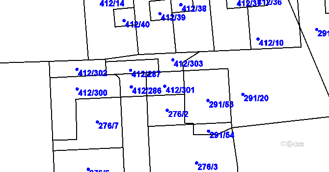 Parcela st. 412/301 v KÚ Račetice, Katastrální mapa