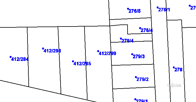 Parcela st. 412/299 v KÚ Račetice, Katastrální mapa