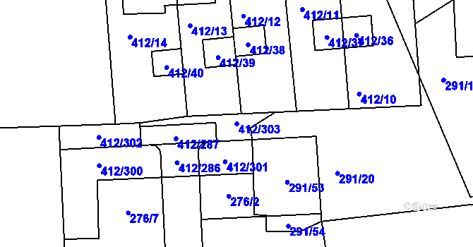 Parcela st. 412/303 v KÚ Račetice, Katastrální mapa