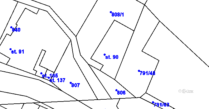 Parcela st. 90 v KÚ Petkovy, Katastrální mapa