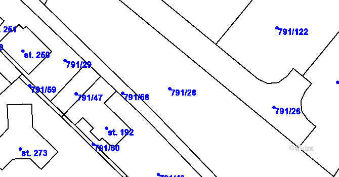 Parcela st. 791/28 v KÚ Petkovy, Katastrální mapa