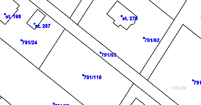 Parcela st. 791/53 v KÚ Petkovy, Katastrální mapa