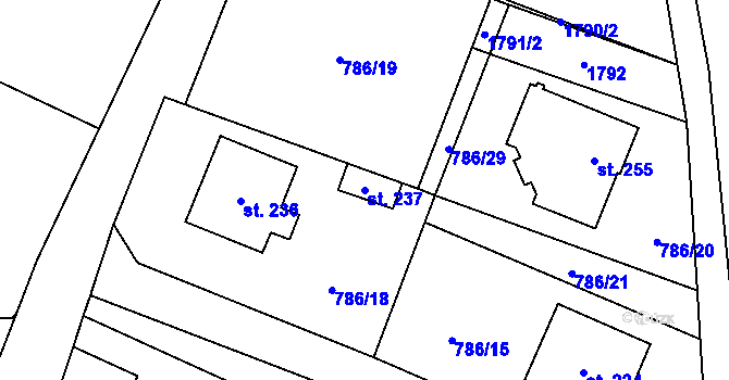 Parcela st. 237 v KÚ Petkovy, Katastrální mapa