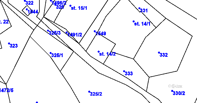 Parcela st. 14/2 v KÚ Petrašovice, Katastrální mapa