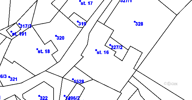 Parcela st. 16 v KÚ Petrašovice, Katastrální mapa