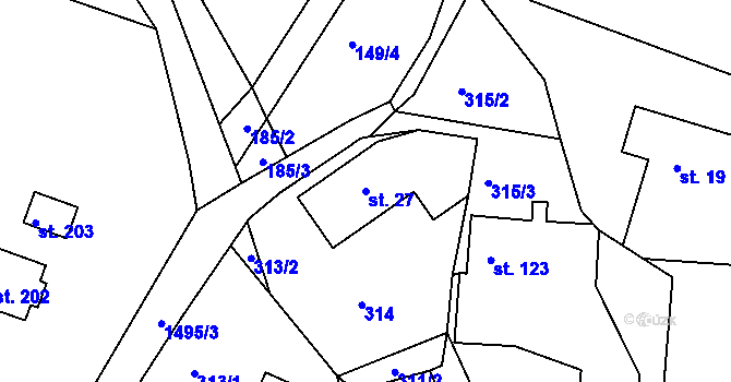 Parcela st. 27 v KÚ Petrašovice, Katastrální mapa