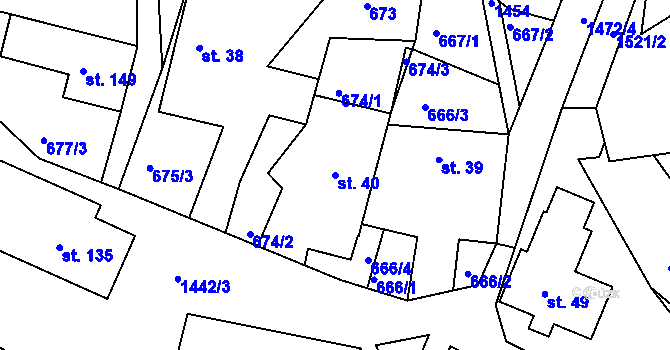 Parcela st. 40 v KÚ Petrašovice, Katastrální mapa