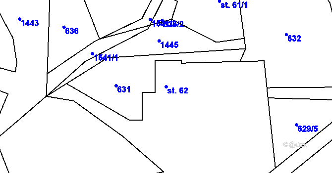Parcela st. 62 v KÚ Petrašovice, Katastrální mapa