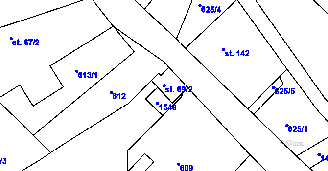 Parcela st. 69/2 v KÚ Petrašovice, Katastrální mapa