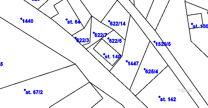 Parcela st. 140 v KÚ Petrašovice, Katastrální mapa